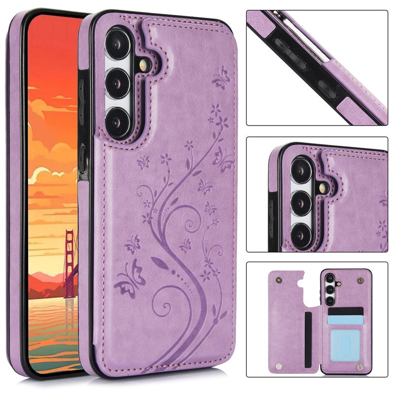 Asuwish غطاء هاتف Asuwish لجهاز Samsung Galaxy S25 FE 5G مع واقي شاشة زجاجي مقسى وحامل بطاقات وحافظة جلدية قابلة للطي للرجال والنساء باللون الأرجواني - Image 2