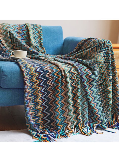Bohemian Boho Throw Blankets, Knitted with Tassel, Outdoor Reversible Soft Cozy Lightweight Throw Blankets, Couch Bed Sofa Decorative Throw Blanket