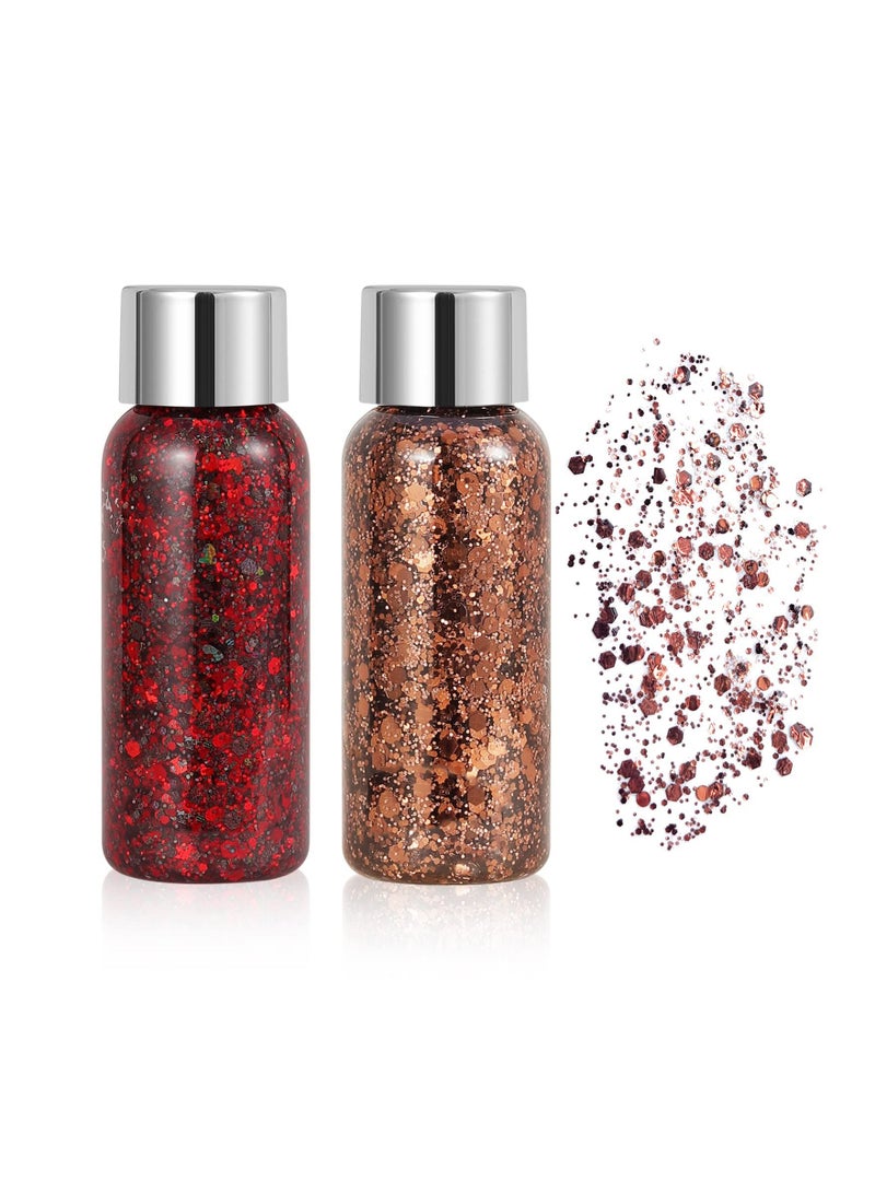 SYOSI 2 Bottle Mermaid Sequins Body Glitter Gel, Long Lasting Holographic Glitter Liquid Body Makeup for Women, Waterproof Face Glitter Gel Total - Image 1