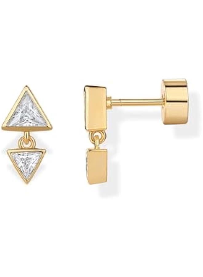 PAVOI 14K Gold Plated Sentimental Dangle Flat Back Earrings for Women | Helix and Cartilage Pearl Cluster Triangle Lotus Pear Marquise Cubic Zirconia Screw Back Earring Pair  - Image 1