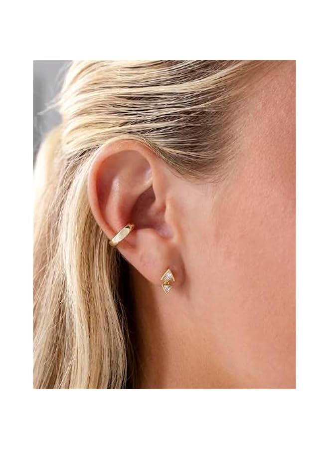 PAVOI 14K Gold Plated Sentimental Dangle Flat Back Earrings for Women | Helix and Cartilage Pearl Cluster Triangle Lotus Pear Marquise Cubic Zirconia Screw Back Earring Pair  - Image 2