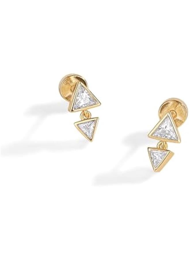 PAVOI 14K Gold Plated Sentimental Dangle Flat Back Earrings for Women | Helix and Cartilage Pearl Cluster Triangle Lotus Pear Marquise Cubic Zirconia Screw Back Earring Pair  - Image 3