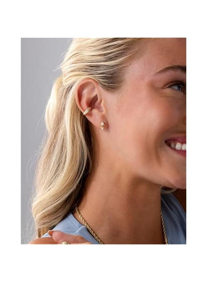 PAVOI 14K Gold Plated Sentimental Dangle Flat Back Earrings for Women | Helix and Cartilage Pearl Cluster Triangle Lotus Pear Marquise Cubic Zirconia Screw Back Earring Pair  - Image 4