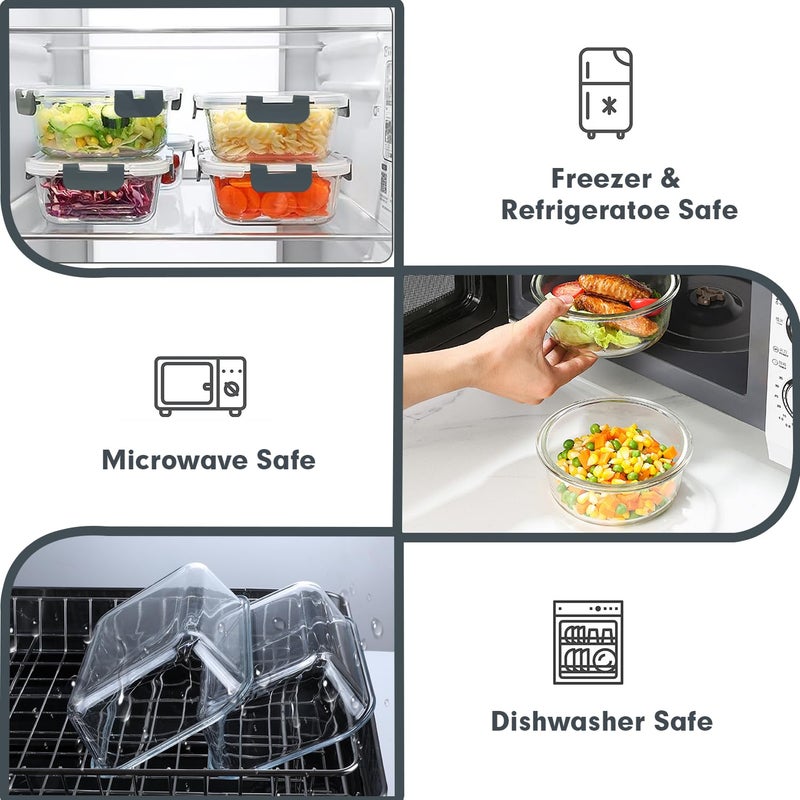VERONES 30 Pieces Glass Meal Prep Containers Set, Stackable Glass Food Storage Containers with Lids-Airtight Lunch Containersï¼Œfor Microwave, Oven, Freezer & Dishwasher,Grey - Image 3