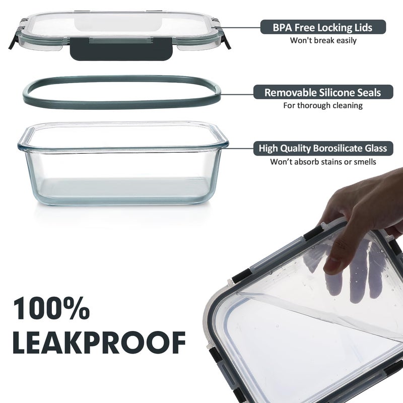 VERONES 30 Pieces Glass Meal Prep Containers Set, Stackable Glass Food Storage Containers with Lids-Airtight Lunch Containersï¼Œfor Microwave, Oven, Freezer & Dishwasher,Grey - Image 4