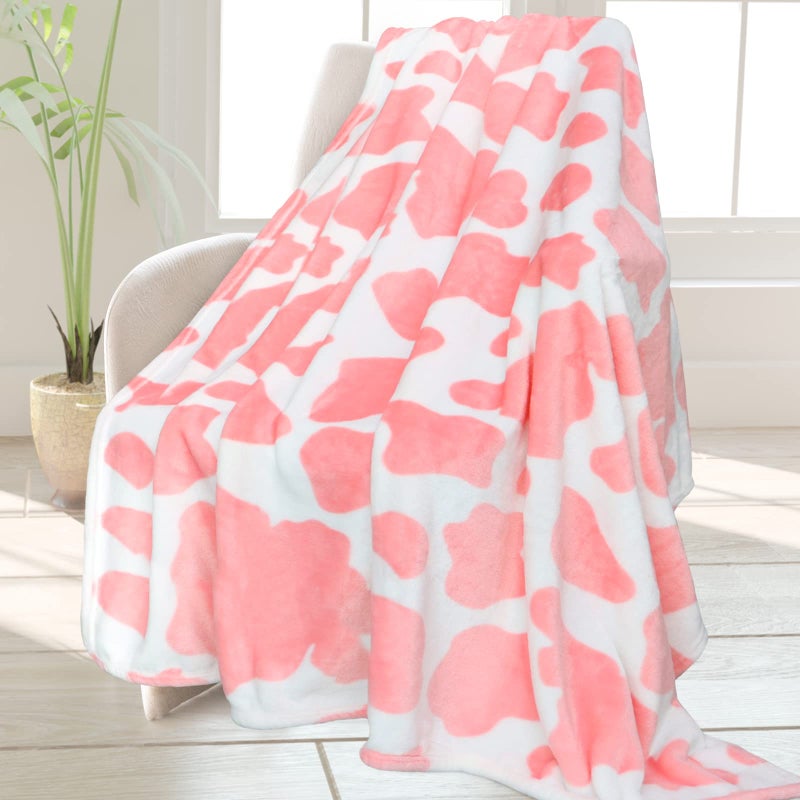 HSEEC Cute Strawberry Cow Print Blanket Soft Fleece Flannel Lightweight Pink Throw Cozy Warm Plush Cute Throw Blanket for Living Rooms Sofa Decor, Cow Gifts for Girls & Women, All Seasons 50x60 inch - Image 1