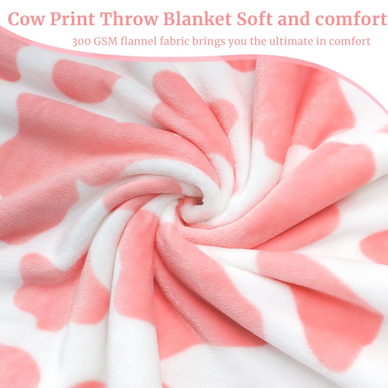 HSEEC Cute Strawberry Cow Print Blanket Soft Fleece Flannel Lightweight Pink Throw Cozy Warm Plush Cute Throw Blanket for Living Rooms Sofa Decor, Cow Gifts for Girls & Women, All Seasons 50x60 inch - Image 4
