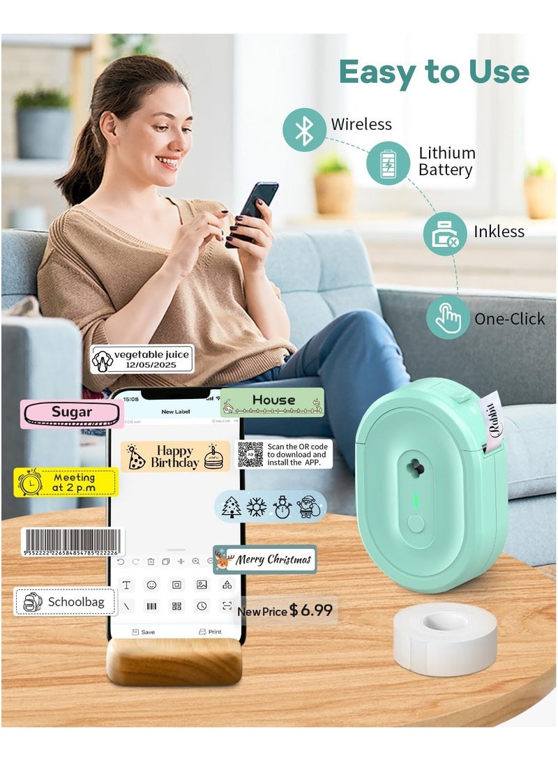 YQLIFE Label Printer Thermal Label Maker Machine with White Tape, Portable Mini Wireless Bluetooth Sticker Printer for Phone, Label Makers Thermal Sticker with Multiple Templates for Home, Kitchen, School, Office Organization - Image 3
