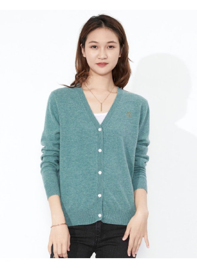 Hengyuanxiang Solid Color Rhinestone Pure Wool V-Neck Knitted Cardigan Warm Wool Cardigan Coat - Image 1