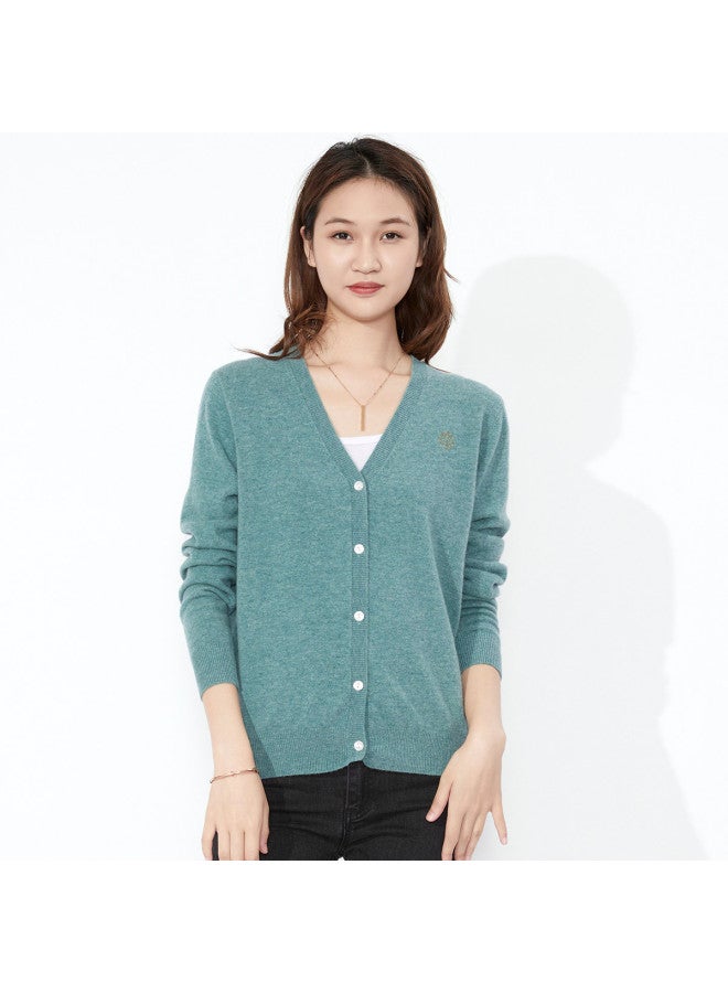 Hengyuanxiang Solid Color Rhinestone Pure Wool V-Neck Knitted Cardigan Warm Wool Cardigan Coat - Image 2