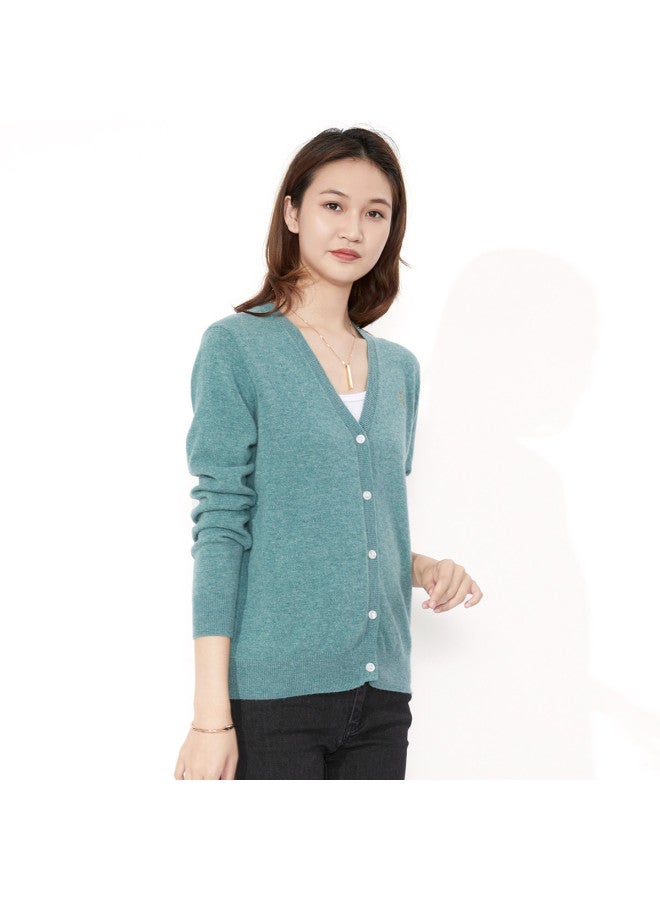 Hengyuanxiang Solid Color Rhinestone Pure Wool V-Neck Knitted Cardigan Warm Wool Cardigan Coat - Image 3
