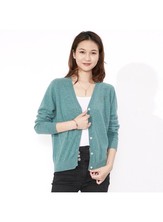 Hengyuanxiang Solid Color Rhinestone Pure Wool V-Neck Knitted Cardigan Warm Wool Cardigan Coat - Image 4