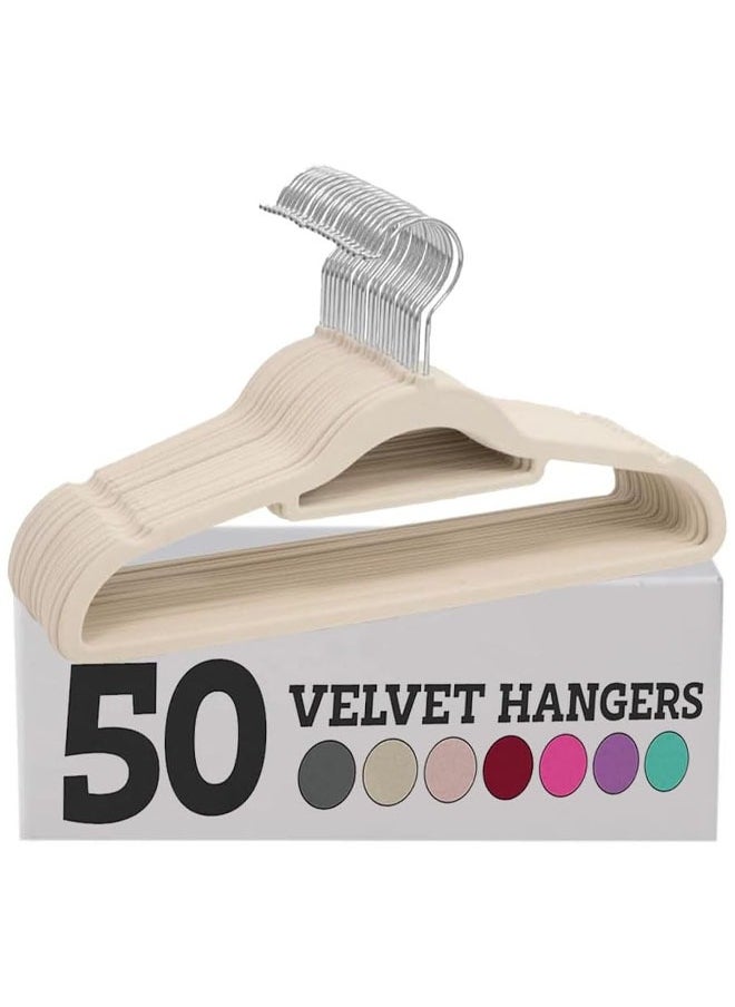 D'HOME 50-Pcs Non-Slip Velvet Hangers 42cm With 360 Degree Rotatable Hook - Durable & Slim - Non Slip Hangers for Coat Hangers - Pant Hangers… (50, Beige)  - Image 1