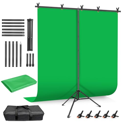 HEMMOTOP Green Screen Backdrop Kit, 8x6.8ft Wider Green Screen with Stand, Portable Chromakey Greenscreen Background with Stand, Spring Clamps, Carrying Case for Zoom, Streaming, Video - Image 1