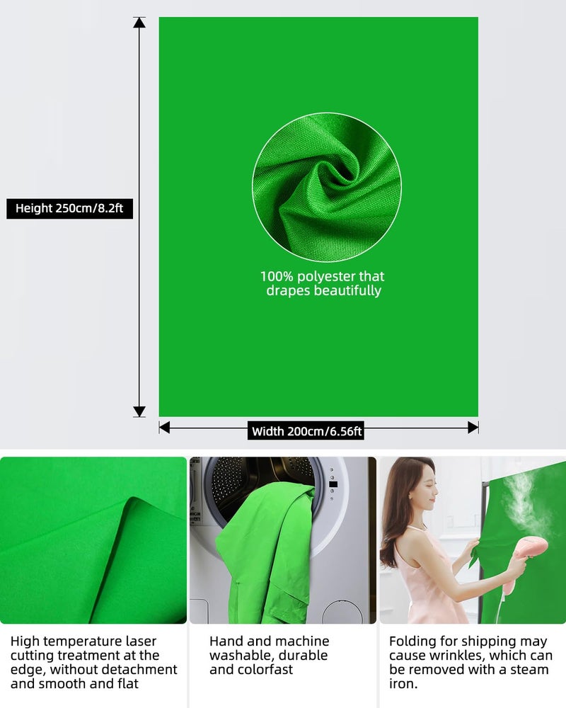 HEMMOTOP Green Screen Backdrop Kit, 8x6.8ft Wider Green Screen with Stand, Portable Chromakey Greenscreen Background with Stand, Spring Clamps, Carrying Case for Zoom, Streaming, Video - Image 5