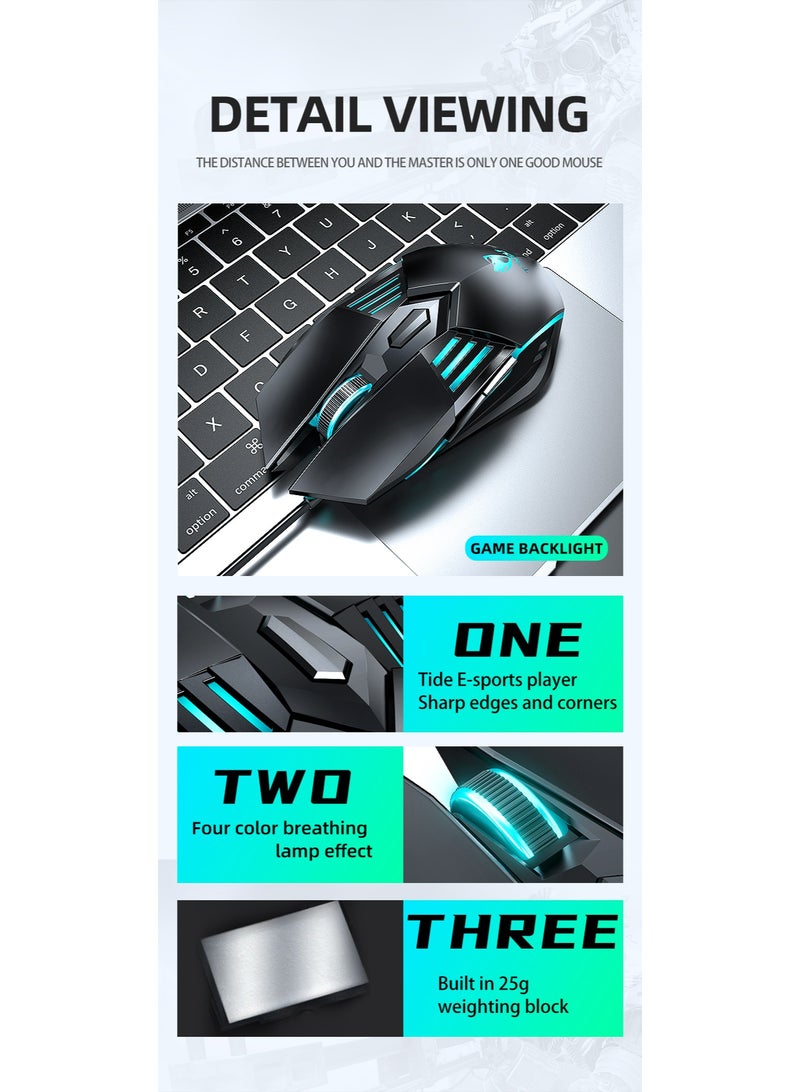 T-WOLF G560 6D wired gaming mouse 3600DPI high-precision gaming computer mouse ergonomic backlit white USB optical mouse - Image 4