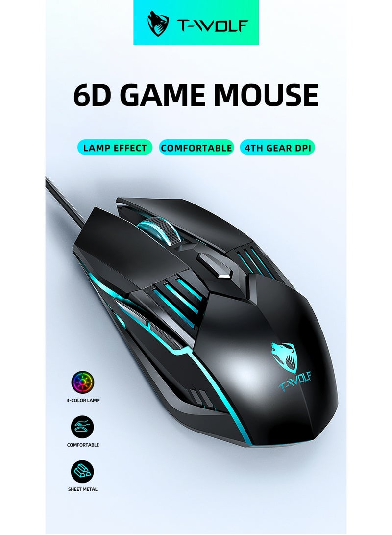 T-WOLF G560 6D wired gaming mouse 3600DPI high-precision gaming computer mouse ergonomic backlit white USB optical mouse - Image 2