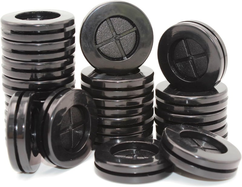 EASYEAH Store 1 Inch Rubber Grommets for Wiring, 3/4 in ID Double-Sided Rubber Plugs for Round Holes, Firewall Grommet Automotive, Wire Cable Protection for Metal Electric Box, 20 Pcs 20x25 mm, Black - Image 1