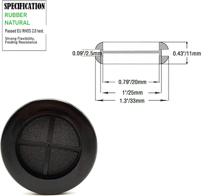 EASYEAH Store 1 Inch Rubber Grommets for Wiring, 3/4 in ID Double-Sided Rubber Plugs for Round Holes, Firewall Grommet Automotive, Wire Cable Protection for Metal Electric Box, 20 Pcs 20x25 mm, Black - Image 2