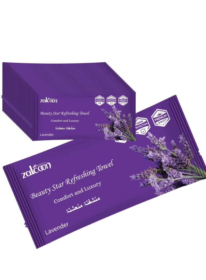 Zalcoon Refreshing Towel Wipes, Cotton Refreshment White Towels (25 Packs, 22x22cm) Mildly Scented Pre-moistened Towels to Use Hot or Cold - Lavender Scent - Image 1