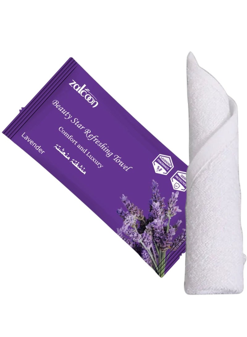 Zalcoon Refreshing Towel Wipes, Cotton Refreshment White Towels (25 Packs, 22x22cm) Mildly Scented Pre-moistened Towels to Use Hot or Cold - Lavender Scent - Image 3