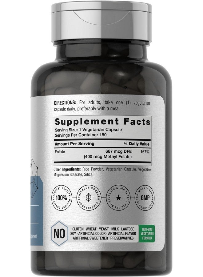 Horbäach Methyl Folate 400 mcg | 150 Vegan Capsules | Non-GMO, Gluten Free | Dietary Supplement - Image 2