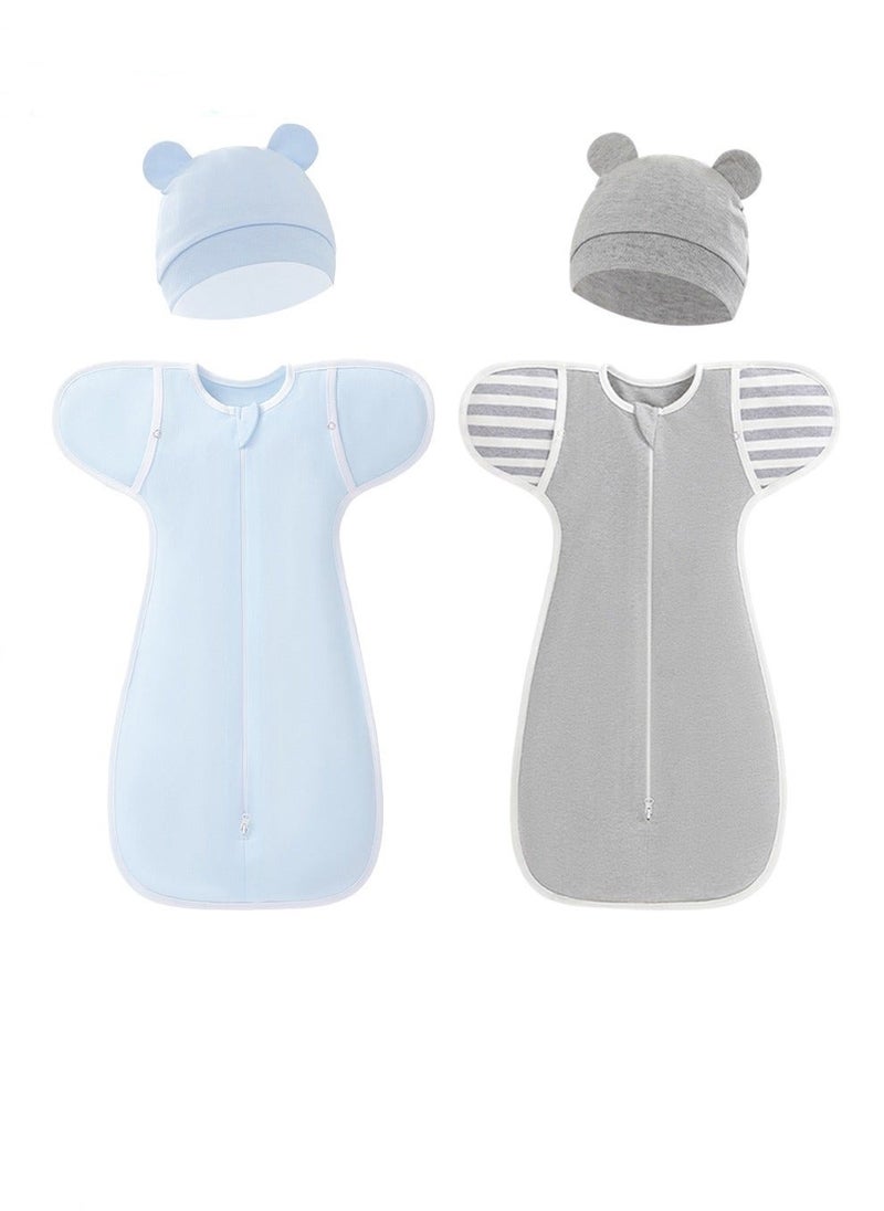 MIXDE 4 PCS Baby Swaddle Blanket Sack, Baby Sleeping Bag with Arms Free Design, Transition to Arm Freedom Wearable for Newborn Girl and Boy, 100% Breathable Cotton 3-6Months  - Image 1