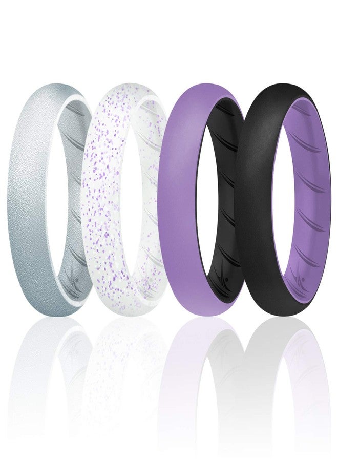 ROQ Silicone Rubber Wedding Ring for Women, Rubber Silicone Wedding Band, Bridal Jewelry Set, Anniversary Rings, Promise Ring, 5.5mm Wide 2mm Thick, 4 Pack, Silver, White, Black, Lavender, Size 5 - Image 1