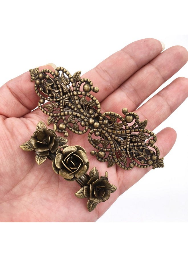 Lizzie Kay 2Pcs Retro Vintage Metal French Barrette Clip Hair Clasp Roses Bronze Accessories  - Image 2