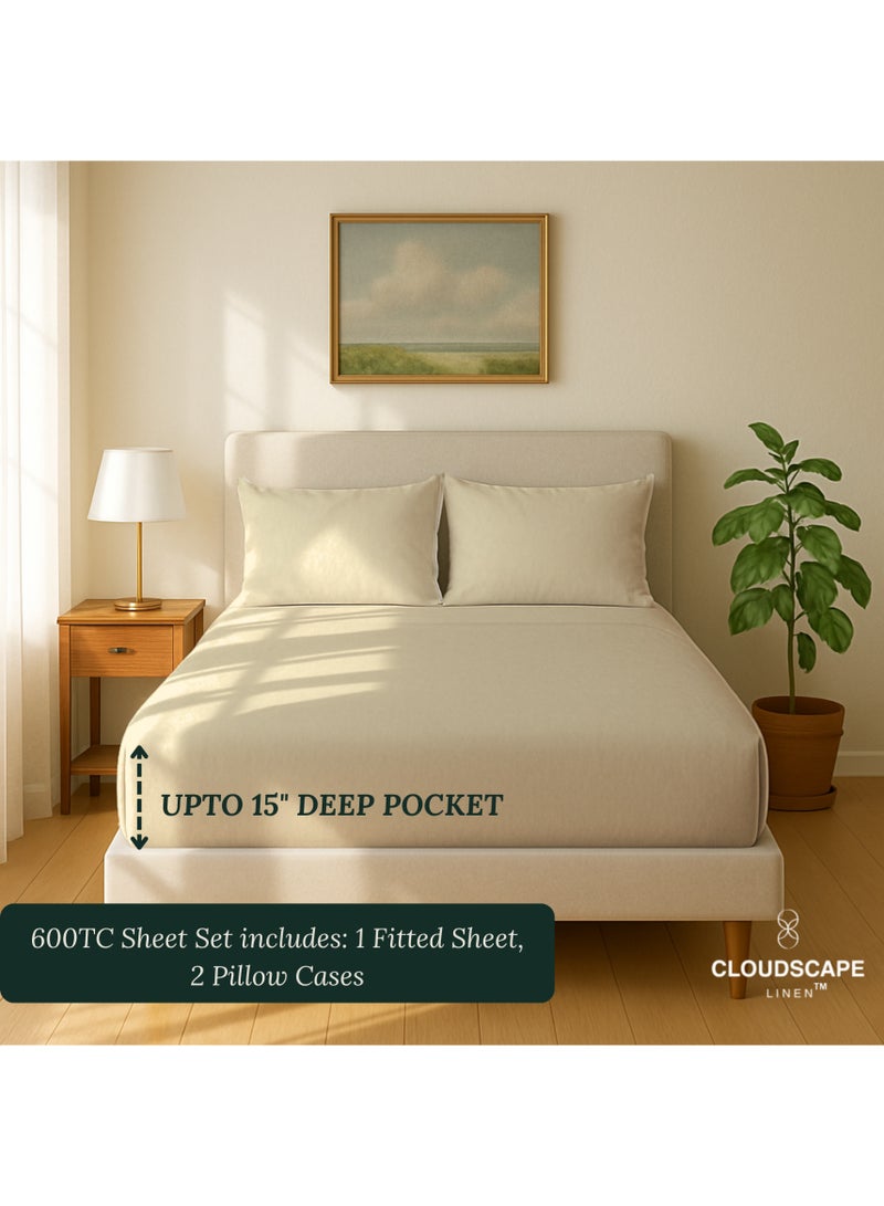 Cloud Scape Linen 600 Thread Count Egyptian Cotton Sheet Set( Queen, Linen) - Image 3