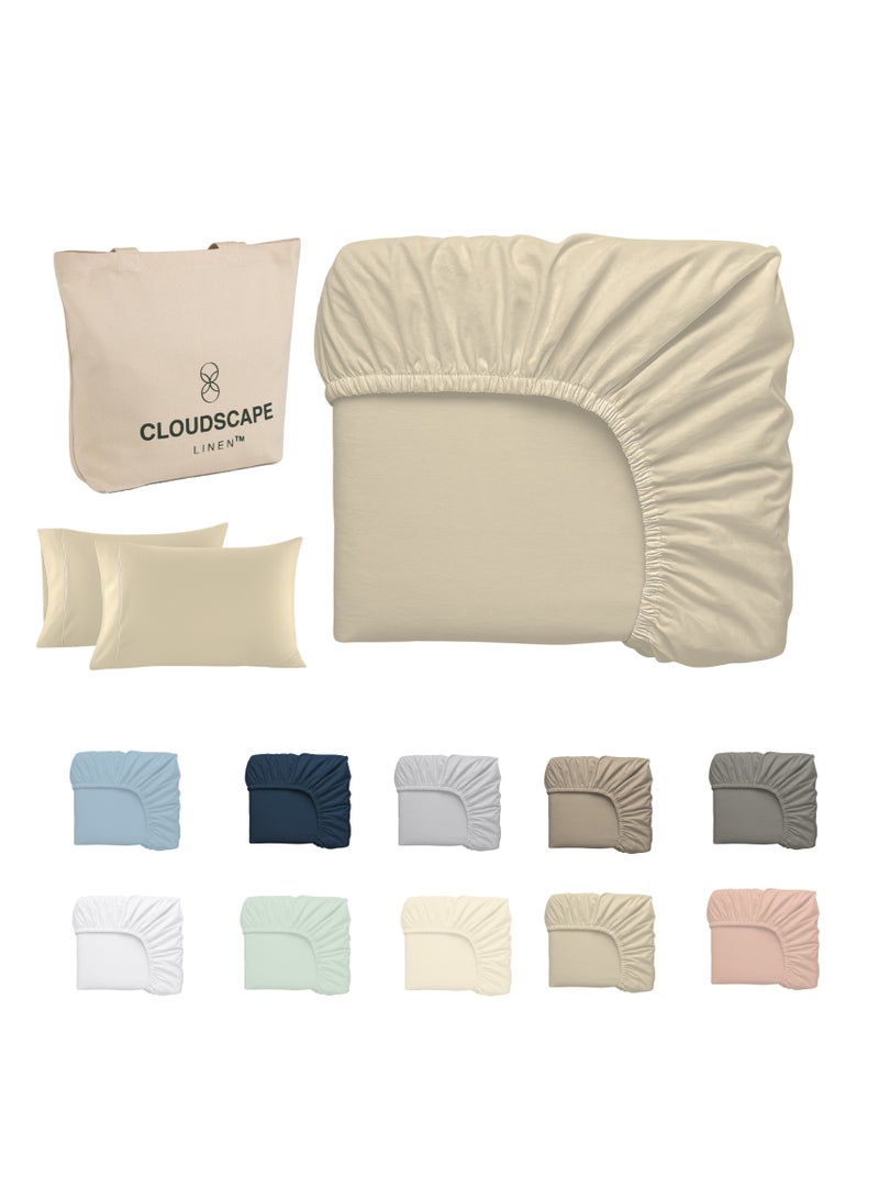 Cloud Scape Linen 600 Thread Count Egyptian Cotton Sheet Set( Queen, Linen) - Image 2