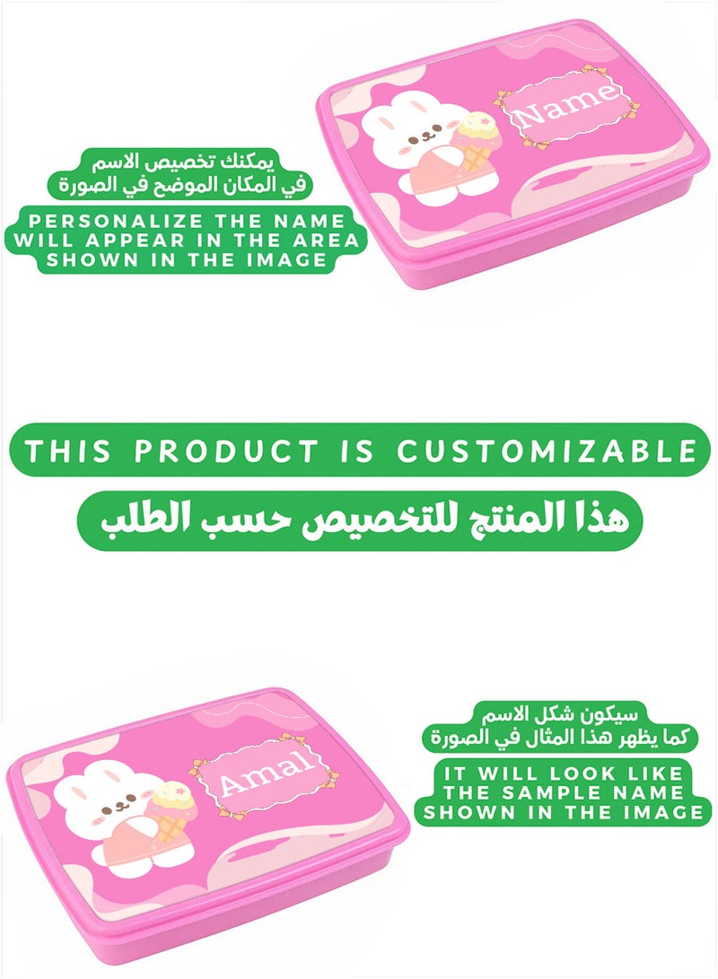 LOWHA Customizable Lunch Box with Personalized Name and Cute Cat Design - Image 2