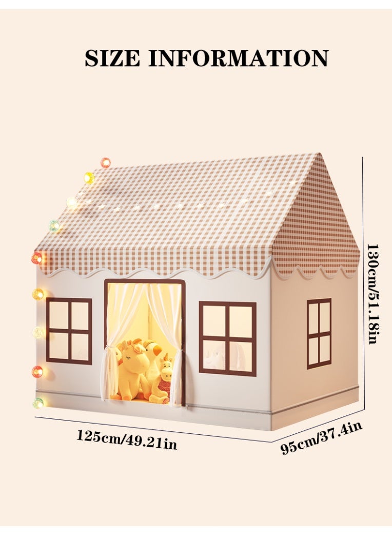 RAKAY Children's Play Tent House , 125x95x130 cm, Checkered Design, Metal Frame, Indoor Playhouse for Kids,Beige - Image 5
