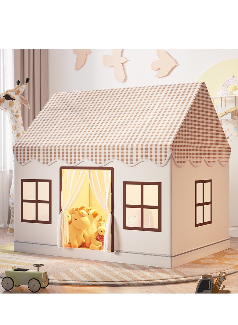 RAKAY Children's Play Tent House , 125x95x130 cm, Checkered Design, Metal Frame, Indoor Playhouse for Kids,Beige - Image 1