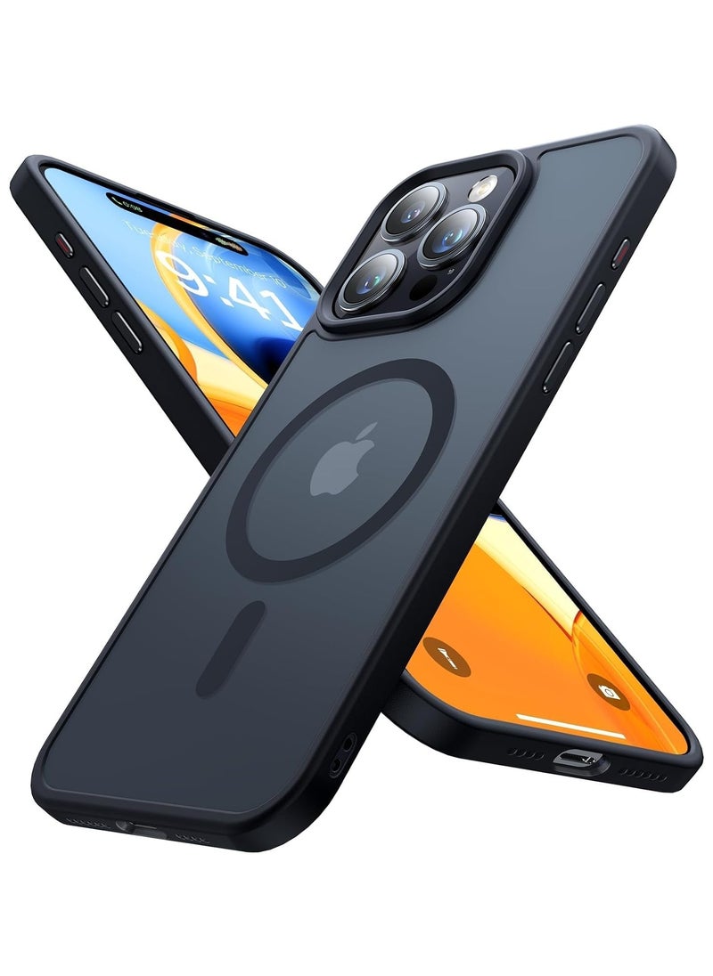 Denx - Magsafe iPhone 16 Pro Case, Grade Drop Tested Shockproof Matte Translucent Hard Back Slim Case Cover, Black Magnetic Circle (Black) - Image 1