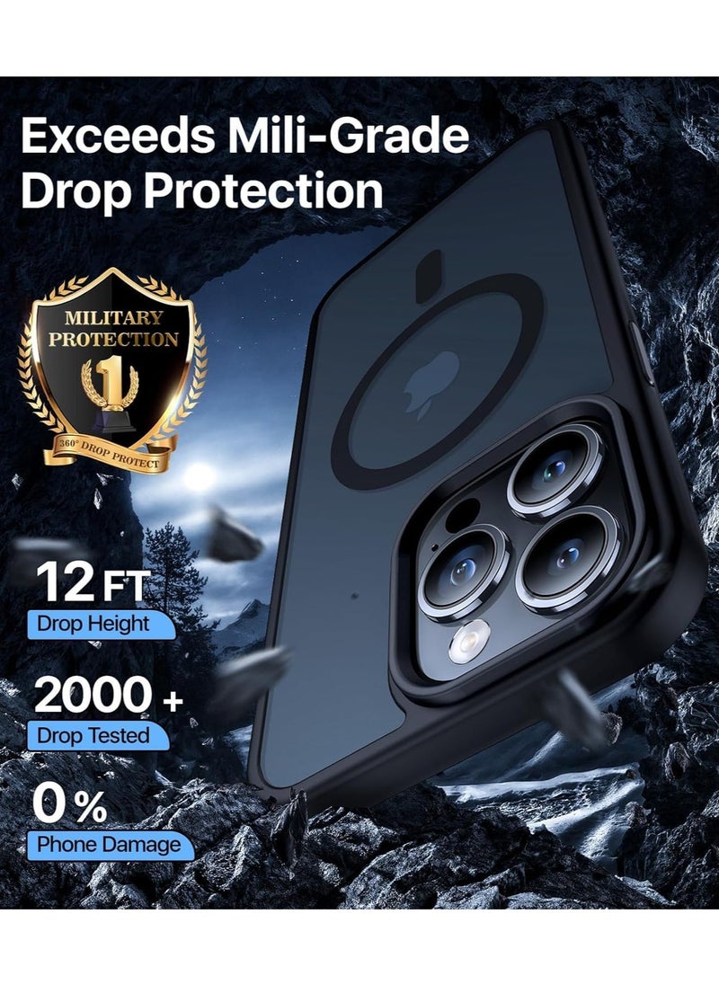 Denx - Magsafe iPhone 16 Pro Case, Grade Drop Tested Shockproof Matte Translucent Hard Back Slim Case Cover, Black Magnetic Circle (Black) - Image 1