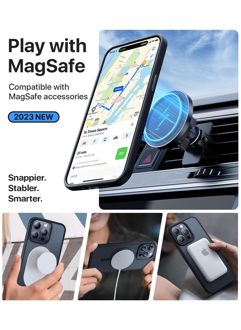 Denx - Magsafe iPhone 16 Pro Case, Grade Drop Tested Shockproof Matte Translucent Hard Back Slim Case Cover, Black Magnetic Circle (Black) - Image 1