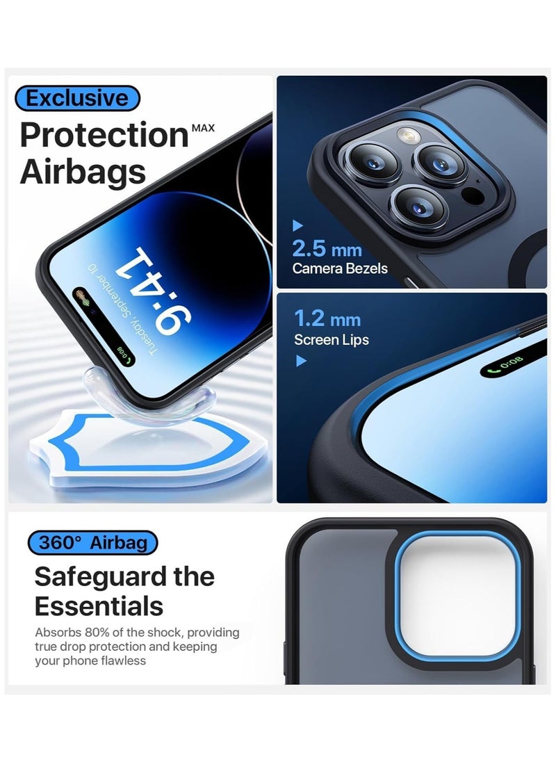 Denx - Magsafe iPhone 16 Pro Case, Grade Drop Tested Shockproof Matte Translucent Hard Back Slim Case Cover, Black Magnetic Circle (Black) - Image 1