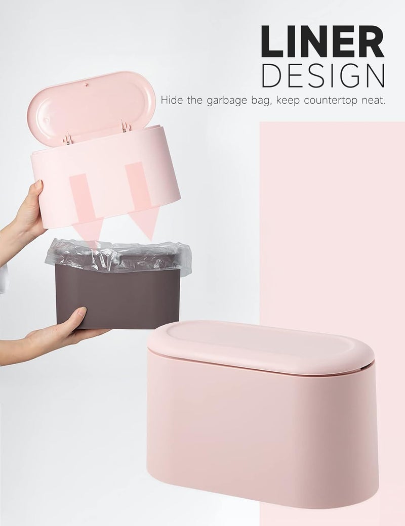 MONGTINGLU Mini Trash Can with Lid - Removable Small Garbage Can, Tiny Plastic Trash Bin, Pop Up Countertop Wastebasket, Counter Garbage Lint Bin for Bathroom,Office,Kitchen,Desk,Coffee Table(Pink) - Image 5