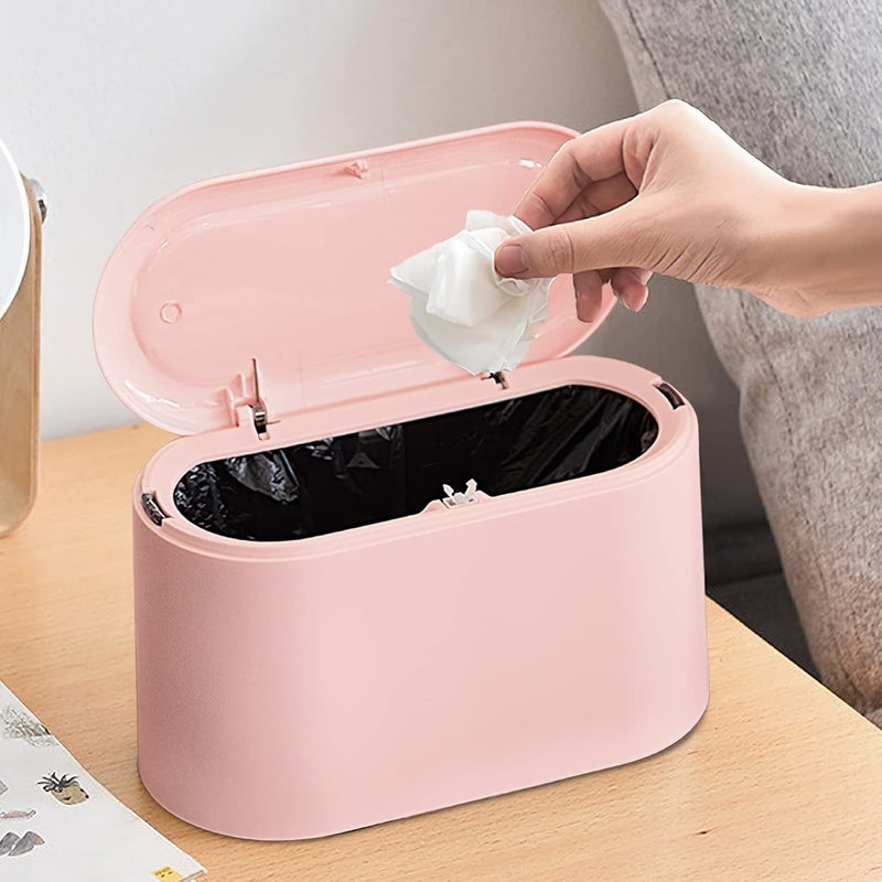 MONGTINGLU Mini Trash Can with Lid - Removable Small Garbage Can, Tiny Plastic Trash Bin, Pop Up Countertop Wastebasket, Counter Garbage Lint Bin for Bathroom,Office,Kitchen,Desk,Coffee Table(Pink) - Image 1