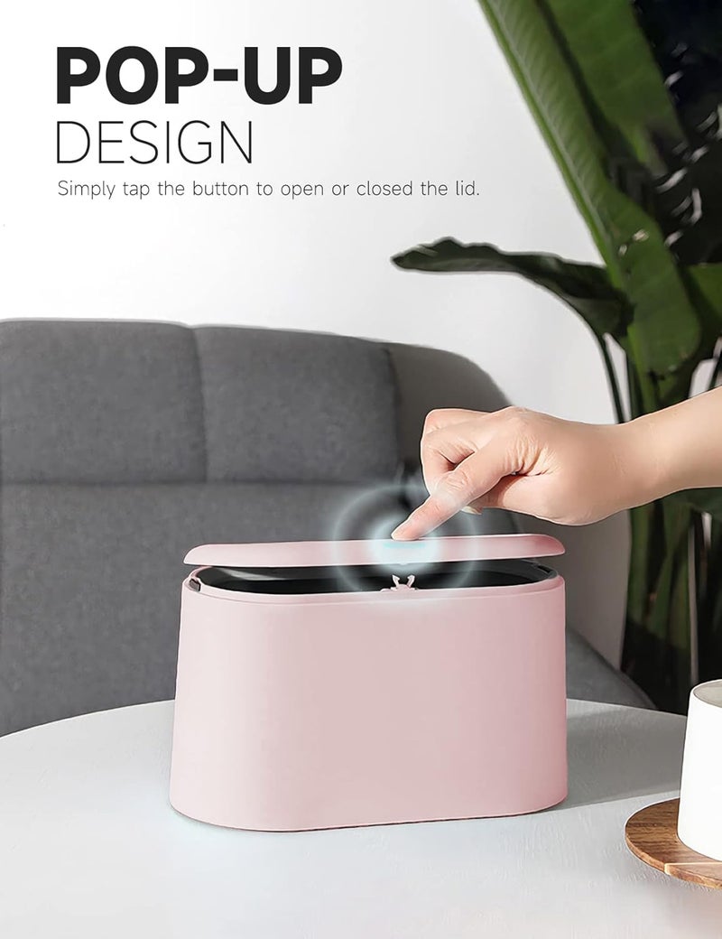 MONGTINGLU Mini Trash Can with Lid - Removable Small Garbage Can, Tiny Plastic Trash Bin, Pop Up Countertop Wastebasket, Counter Garbage Lint Bin for Bathroom,Office,Kitchen,Desk,Coffee Table(Pink) - Image 3