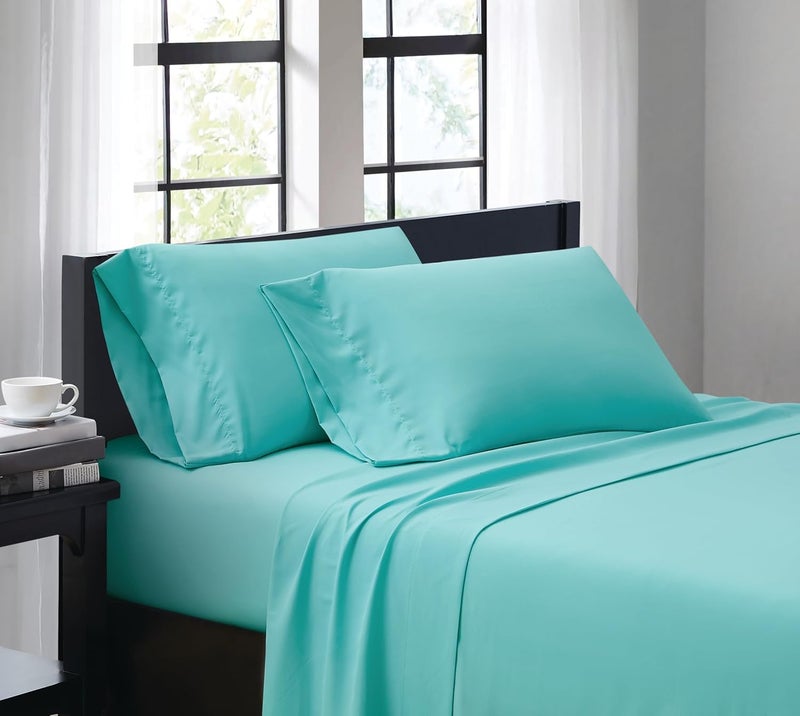 TRULY SOFT Everyday Sheet Set Turquoise Polyester 3-Piece Twin Sheet Set, Solid Color Themed, Adult Bedding, Oeko-TEX Certified - Image 1