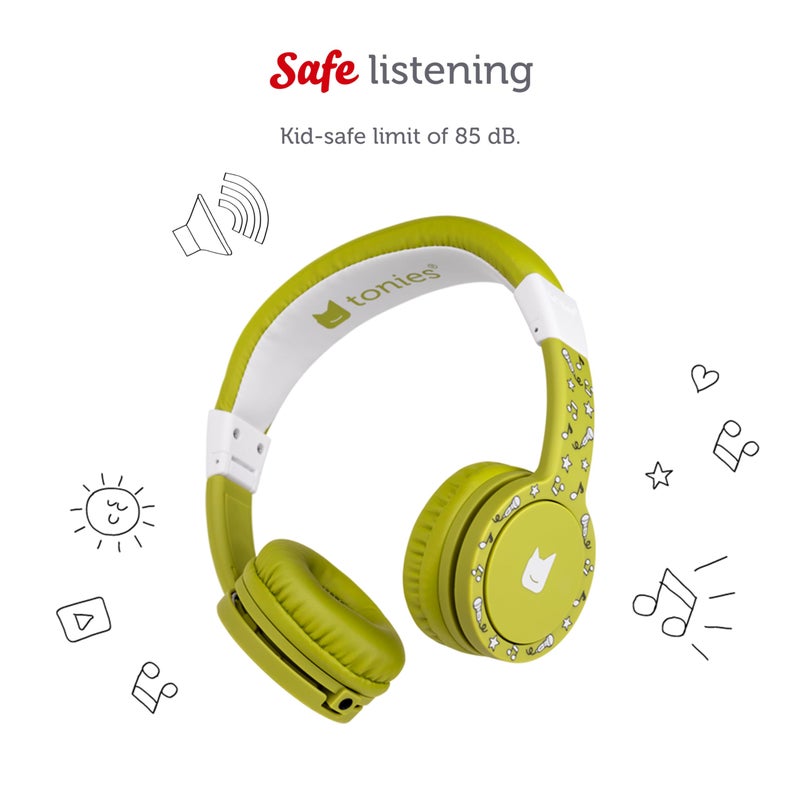 Tonies Foldable Wired Headphones for Kids - Comfortably Designed to fit On-Ear - Works with Toniebox 1 and All 3.5mm Devices - Green - Image 3