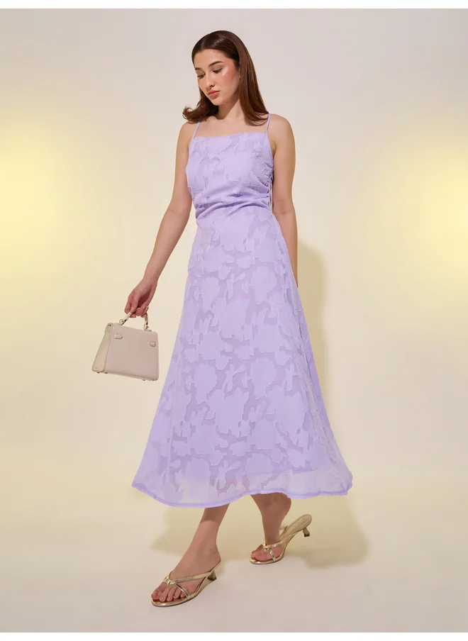 تايك تو Take Two Jacquard Square Neck Strappy A-Line Midi Dress