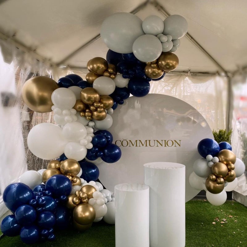 YMSZ Blue and Gold Balloons Arch Garland Kit, 134pcs Navy Blue Gold White Balloons with Different Size for Graduation, Birthday, Anniversary Party Decorations - Image 5