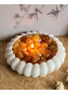 R&M R&M RM Marble Bowl with 5 Painted Stone for Home Decoration and Gifting| Marble Flower Bowl | Marble Floating Candle Bowl | Marble Floating Duck Bowl | Marble Candle Holder Bowl  - Image 3