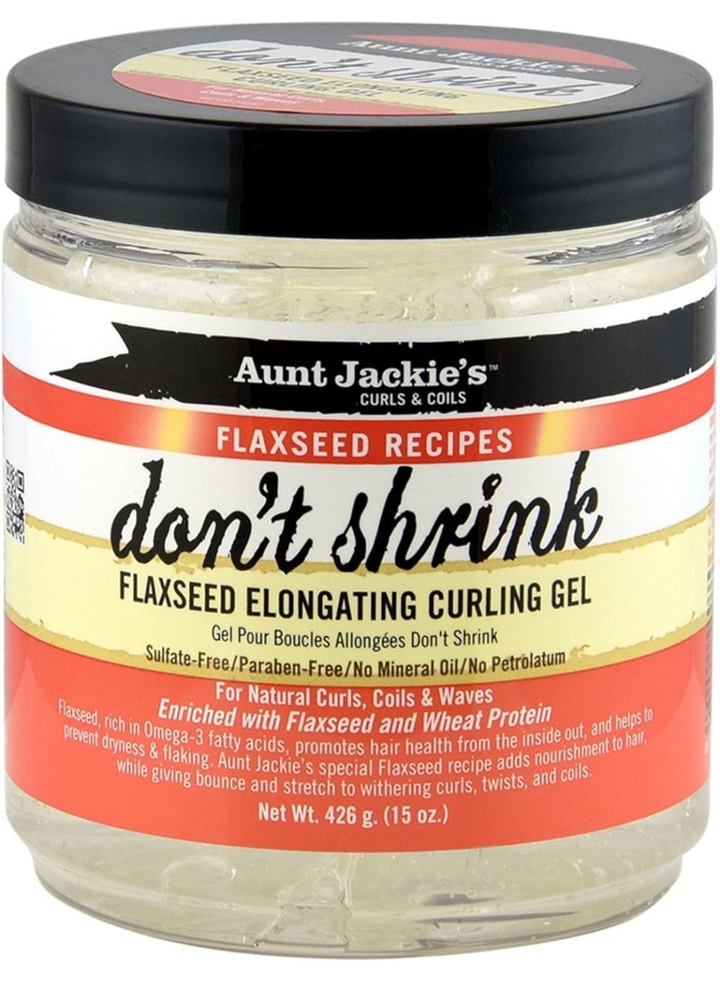 أنت جاكيز جل Aunt Jackie's Flaxseed Recipes Don't Shrink لإطالة وتحديد تجعيدات الشعر 15 أونصة للشعر الكيرلي والمموج والمجعد مع ترطيب ومكافحة الهيشان - Image 1