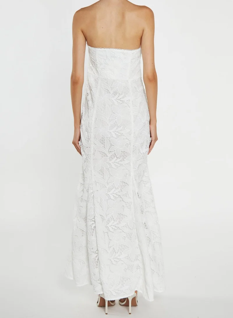 True Decadence Camille White Strapless Button-Down Maxi Dress