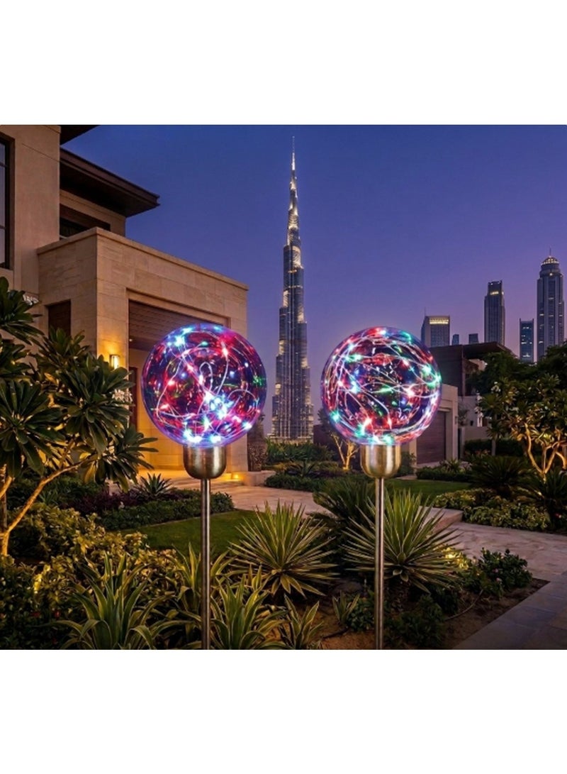 كيمايا مصباح LED شمسي مزخرف يُثبَّت في الأرض (قطعتان) - مصابيح كروية خارجية تعمل بالطاقة الشمسية ومقاومة للماء - إضاءة شمسية للممرات والحدائق والباحات - متعدد الألوان. - Image 2