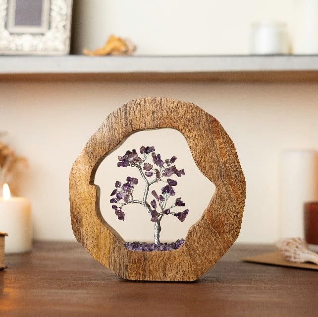 RITUALISTIC Amethyst Crystal Tree Set in Wooden Ring Gift Spiritual Item for Energy Flow Chakra Healing Feng Shui Gemstone Bonsai Tree Home Decor Items Wealth Luck Bonsai Tree Showpiece - Image 3
